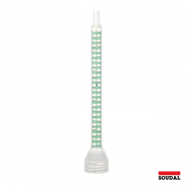 A picture of a static mixing nozzle, typically used with two-component adhesive cartridges to blend materials as they are dispensed.