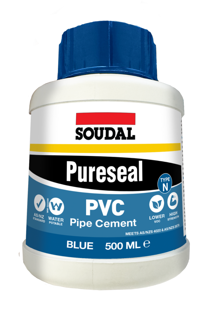 172151 Soudal PVC Blue 500ml - blue cap - WHITE picture of PVC Pipe Cement blue 500ml
