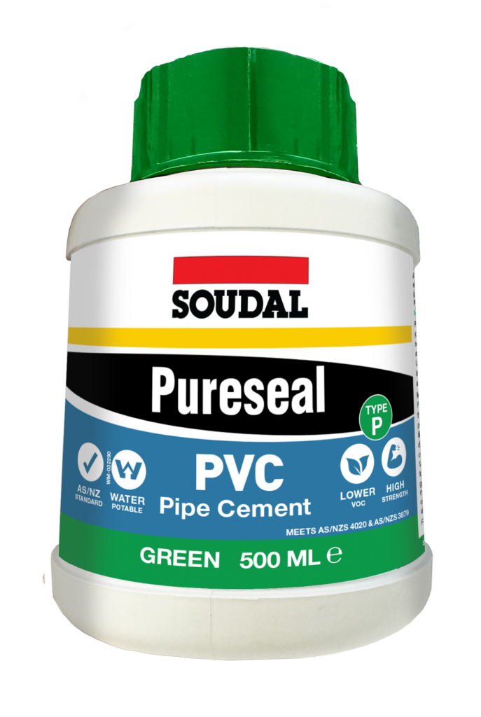172157 Soudal PVC Green 500ml - green cap - WHITE picture of PVC Pipe Cement Green 500ml