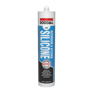 Soudal bathroom and kitchen silicone grey, mould resistant neutral cure sealant with superior adhesion.