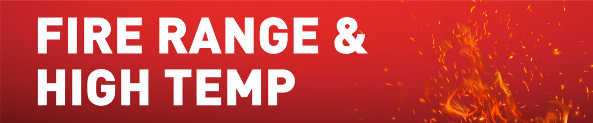 Soudal Fire Range and High Temperature products banner with red background and flames