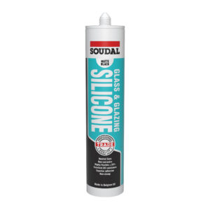 Soudal Glass & Glazing Silicone matte black, professional trade quality, neutral cure sealant for glass installation.